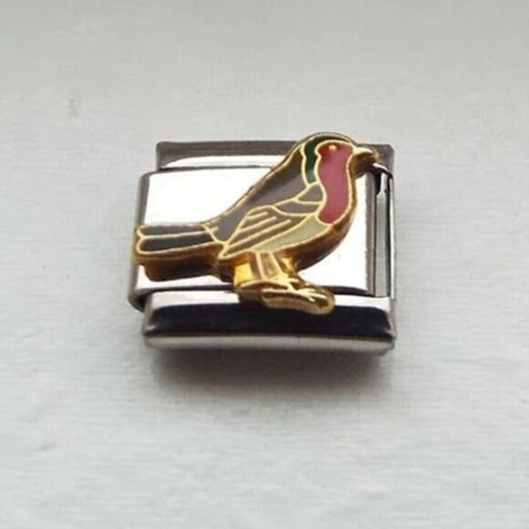 Enamel Robin red breast 9mm stainless steel Italian charm bracelet link new - Picture 1 of 2